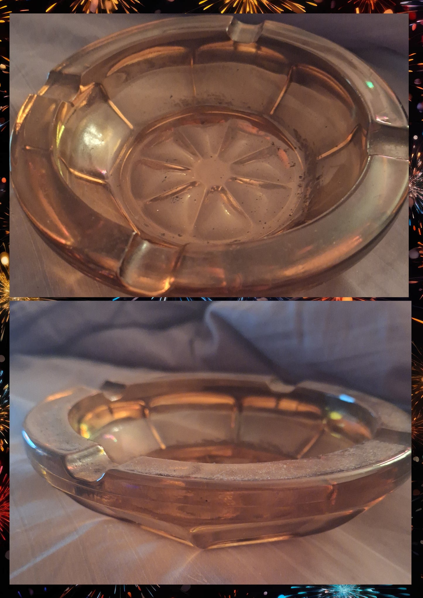 Large vintage amber glass ashtray